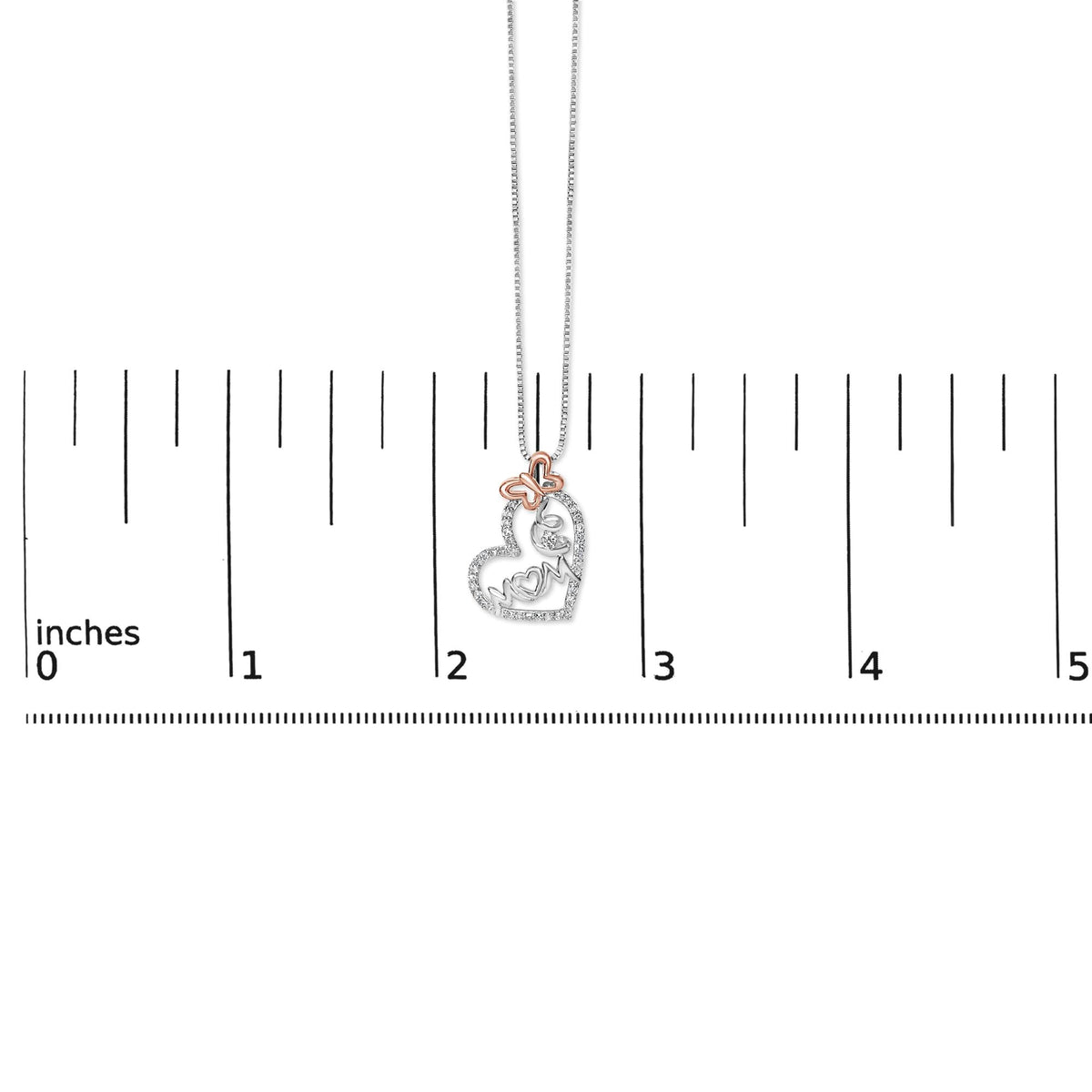 Two Tone .925 Sterling Silver 1/5 cttw Diamond "Mom" and Heart Pendant Necklace (H-I, I1-I2)