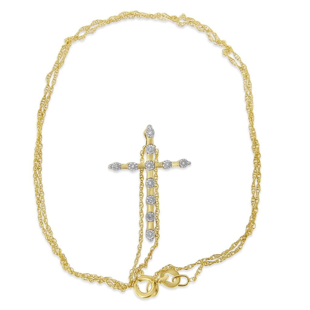14K Yellow Gold Plated .925 Sterling Silver Miracle Set Diamond Accent Cross 18" Pendant Necklace (H-I Color, I2 Clarity)