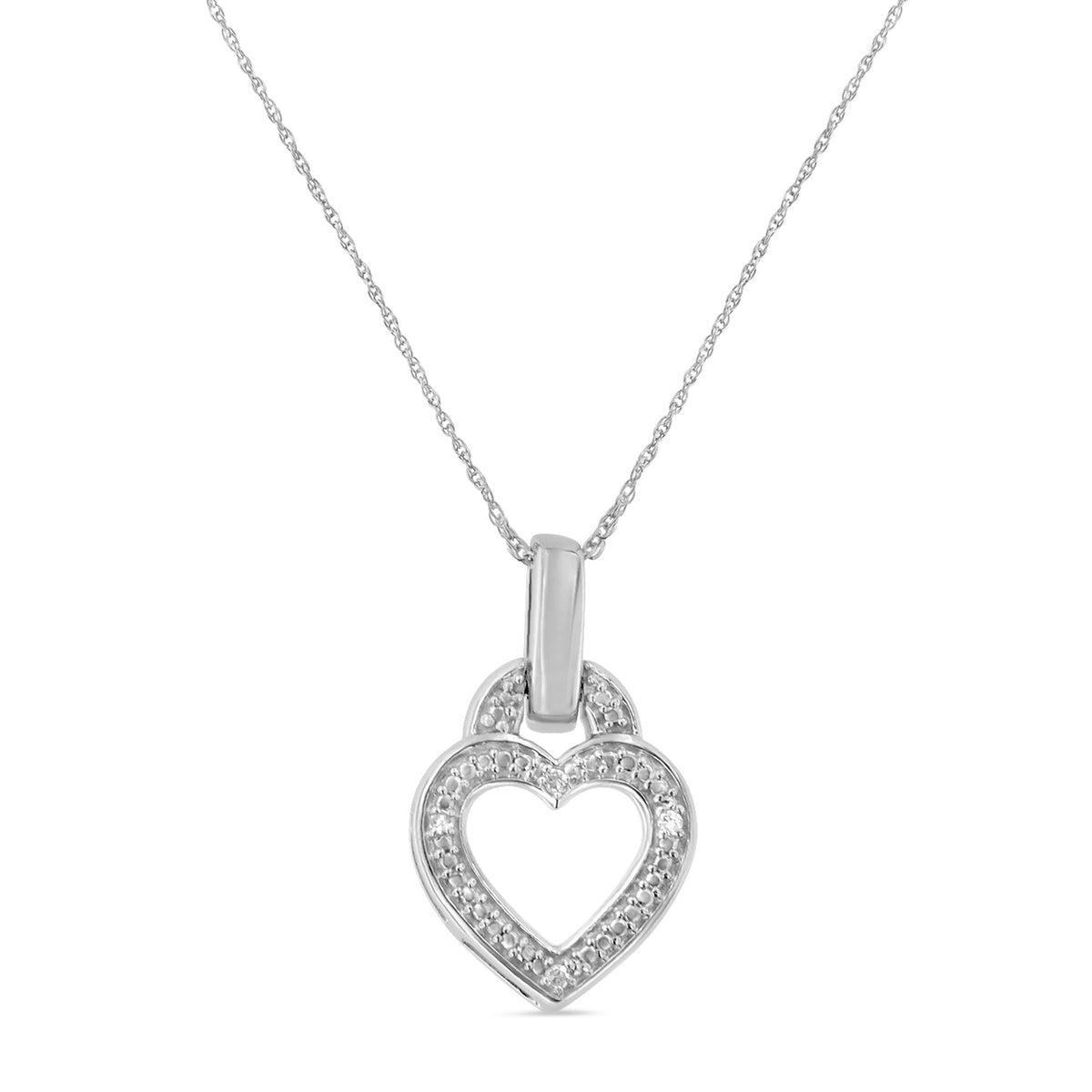 .925 Sterling Silver 1/20 Cttw Round Cut Diamond Heart Pendant Necklace (H-I Color, I2-I3 Clarity)
