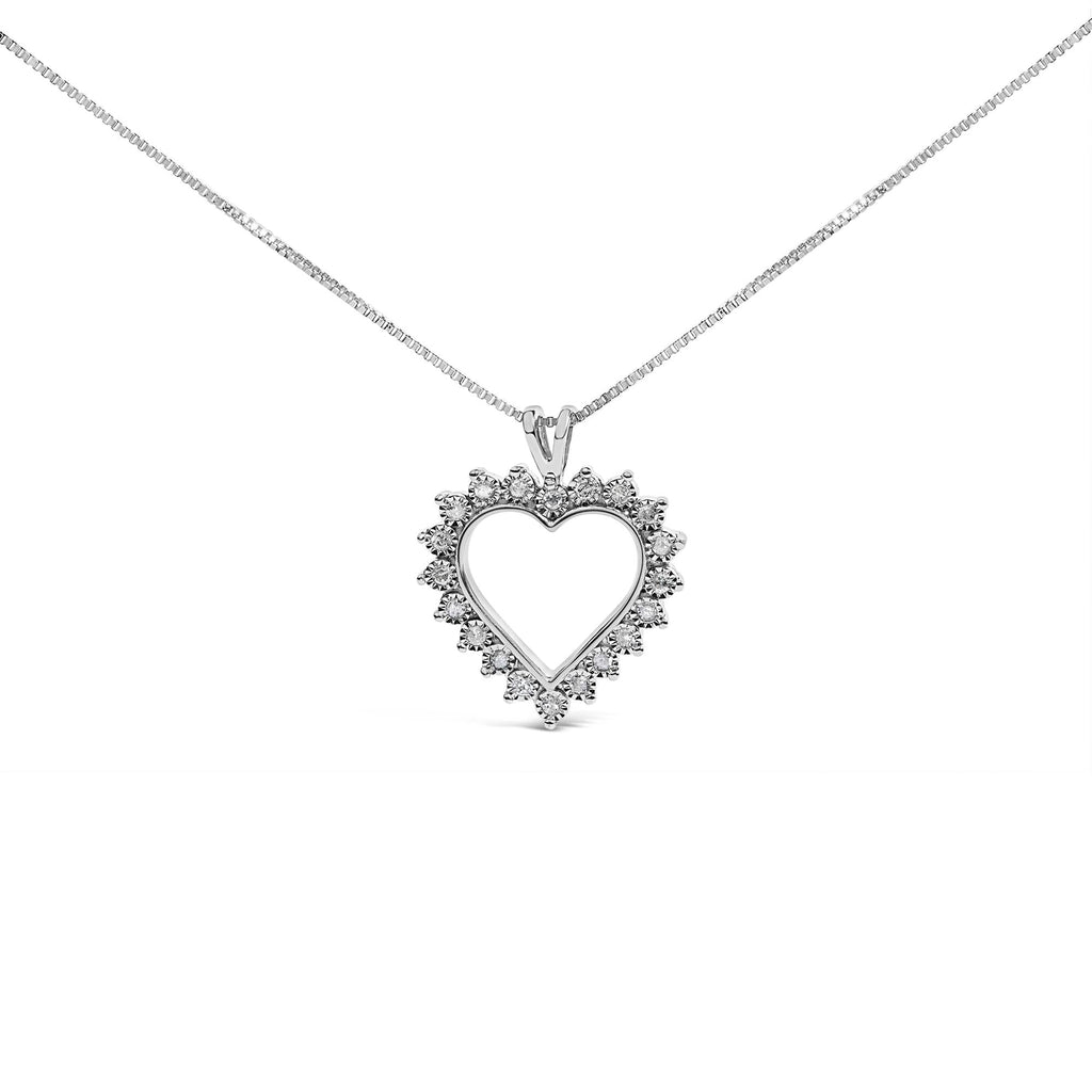 .925 Sterling Silver 1/10 cttw 3-Prong Diamond Open Heart Pendant Necklace (I-J Color, I3 Clarity) - 18”