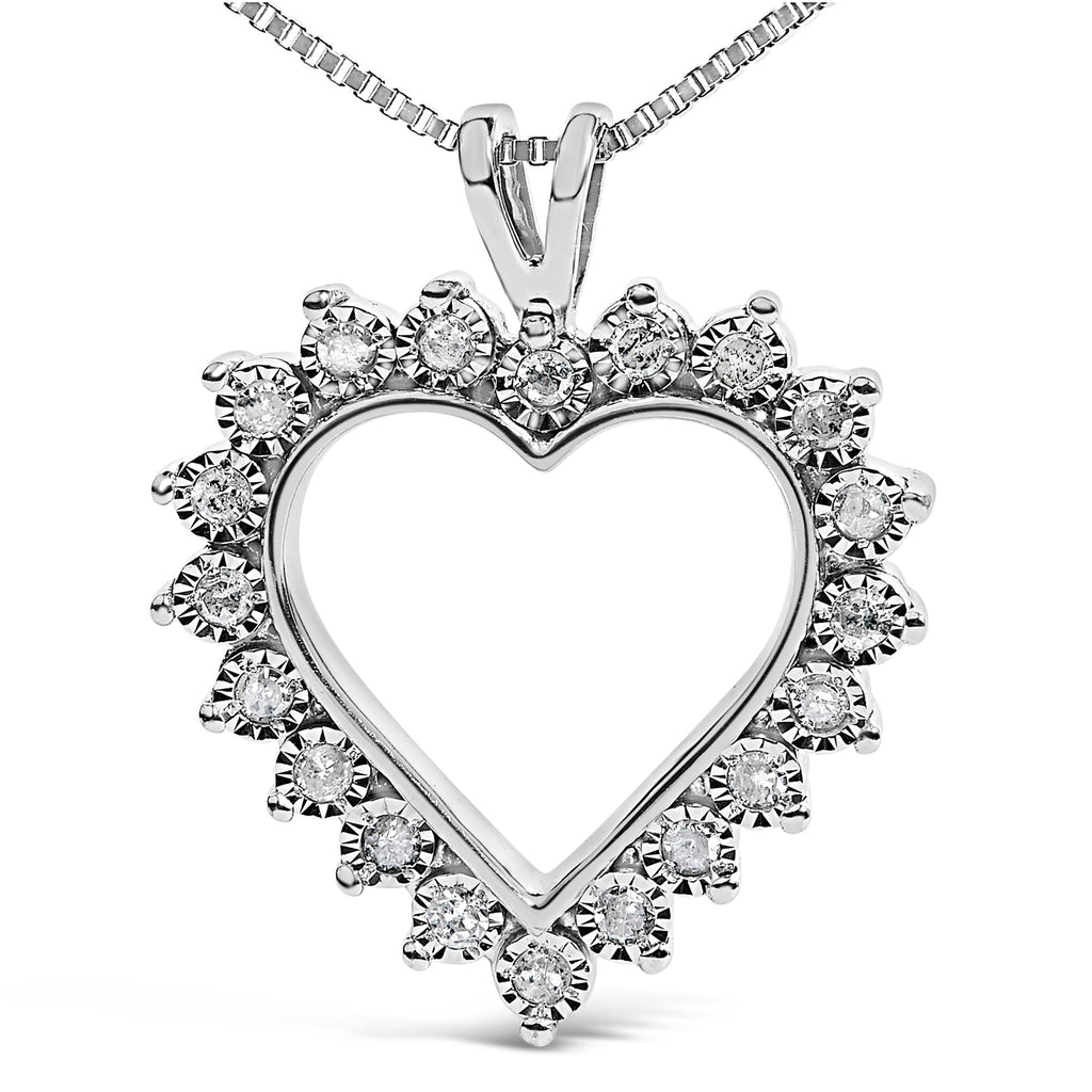 .925 Sterling Silver 1/10 cttw 3-Prong Diamond Open Heart Pendant Necklace (I-J Color, I3 Clarity) - 18”