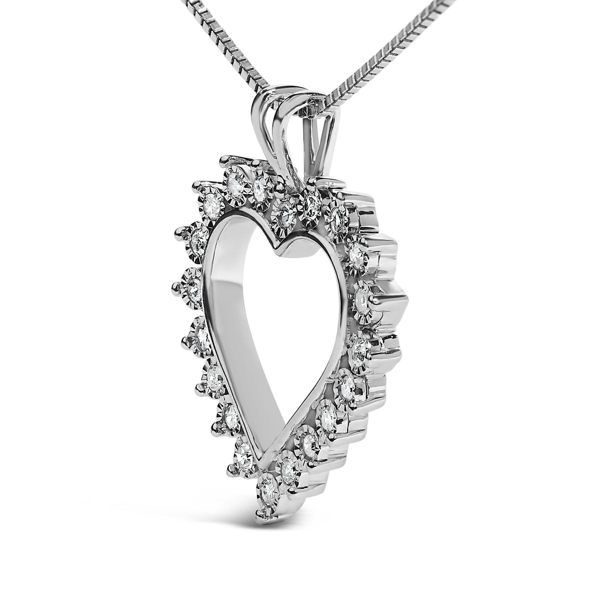 .925 Sterling Silver 1/10 cttw 3-Prong Diamond Open Heart Pendant Necklace (I-J Color, I3 Clarity) - 18”