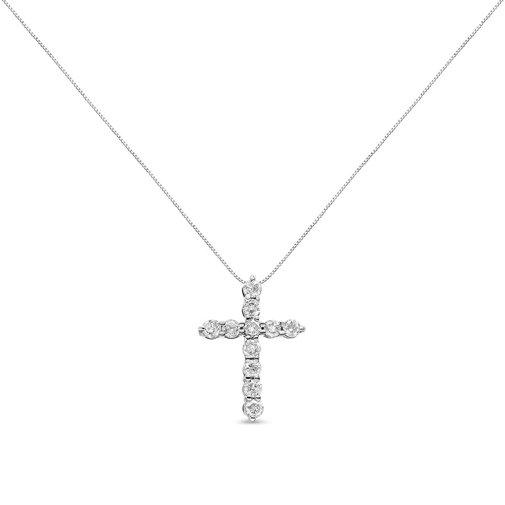 10K Gold 1/2 Cttw Round Brilliant Cut Diamond Cross Pendant Necklace with Box Chain (I-J Color, I1-I2 Clarity) - 18"