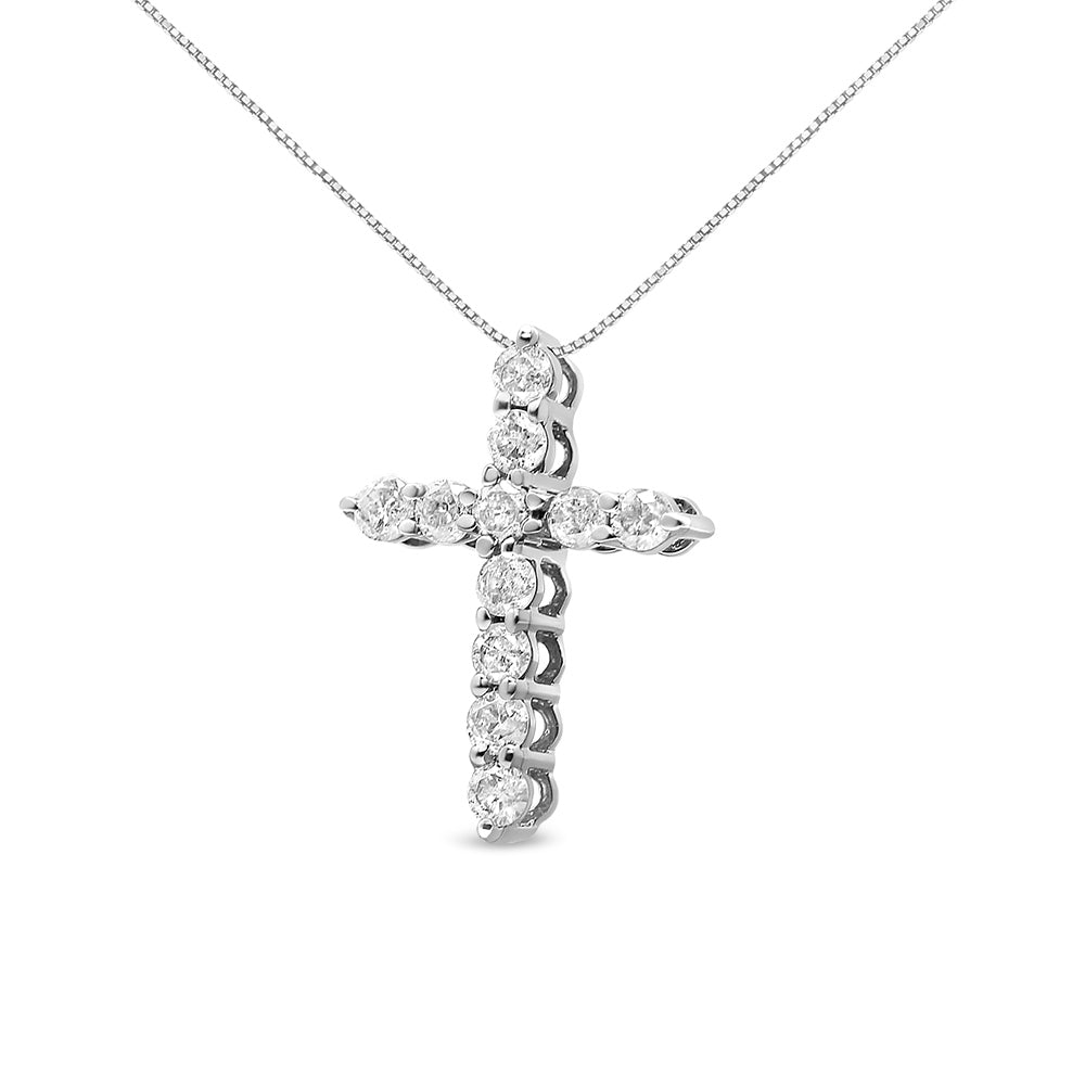 10K Gold 1/2 Cttw Round Brilliant Cut Diamond Cross Pendant Necklace with Box Chain (I-J Color, I1-I2 Clarity) - 18"