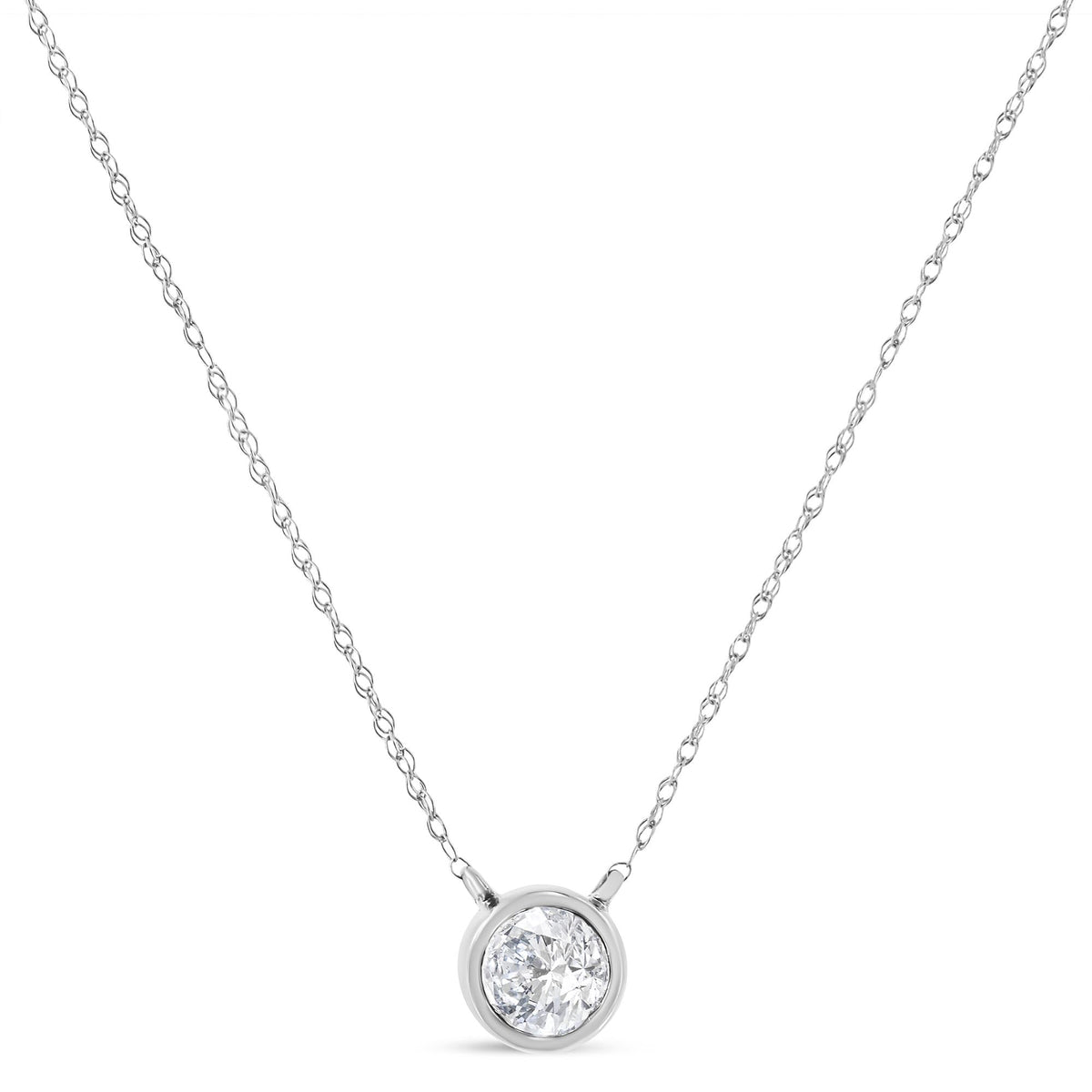 10K White Gold 1/5 Carat Round Brilliant-Cut Diamond Modern Bezel-Set Solitaire 16"-18" Pendant Necklace (H-I Color, SI2-I1 Clarity)