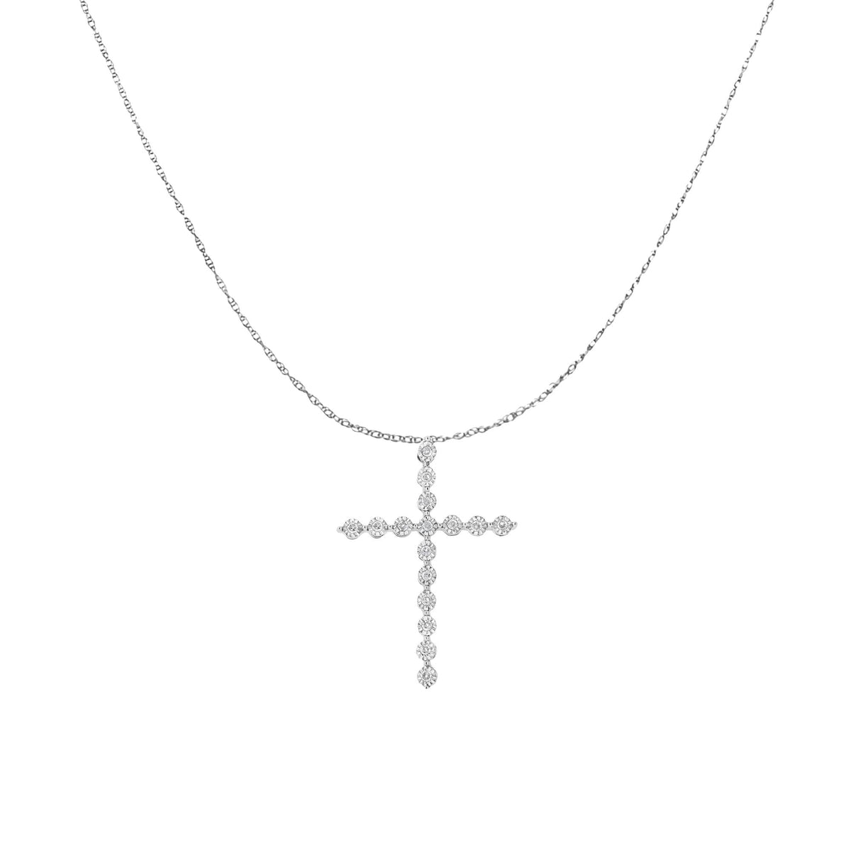 .925 Sterling Silver 1/6 cttw Diamond Cross Pendant Necklace (I-J, I1-I2)
