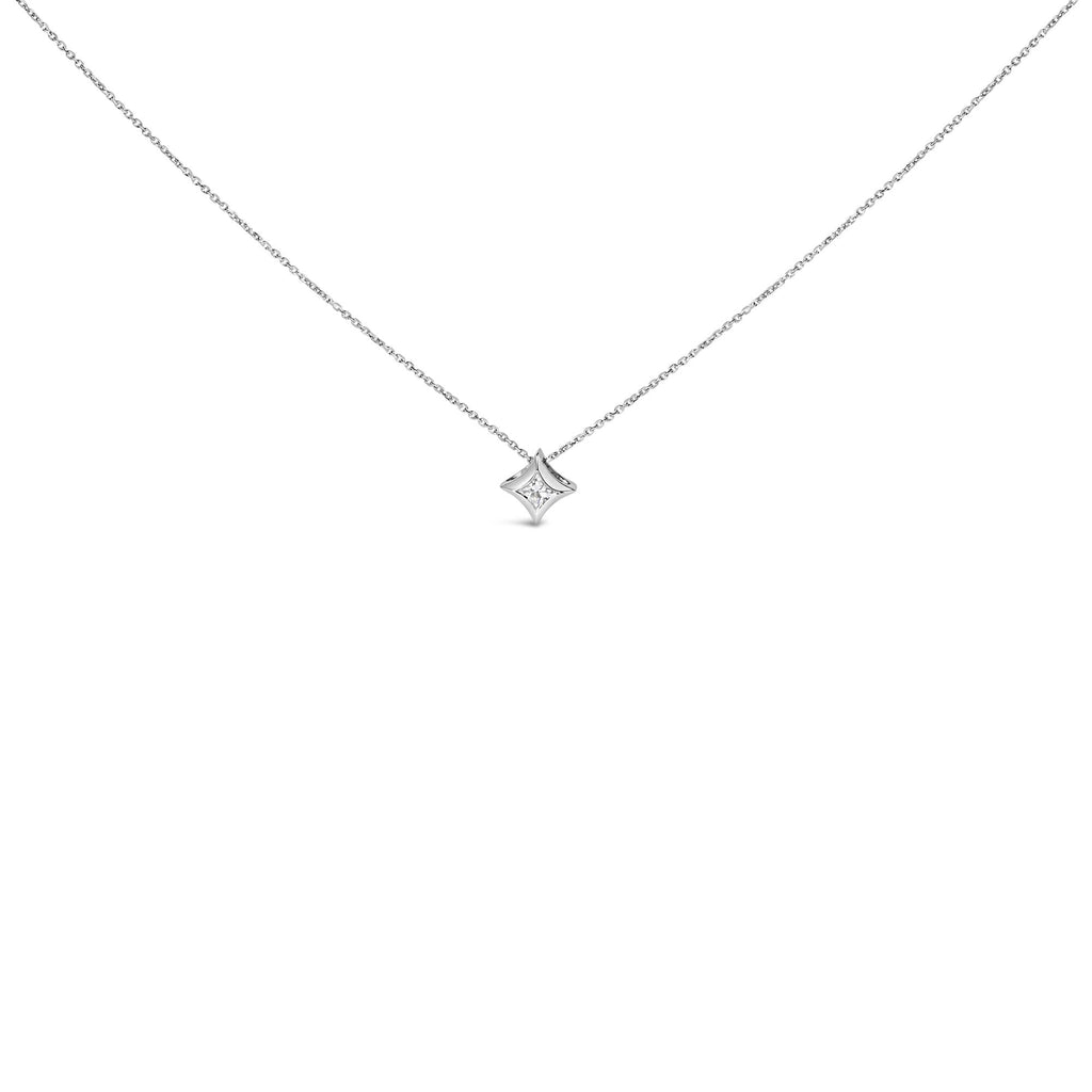 10K Gold 1/10 Cttw Bezel Set Solitaire Princess Cut Diamond Kite Shaped Pendent Necklace - 18" Inches