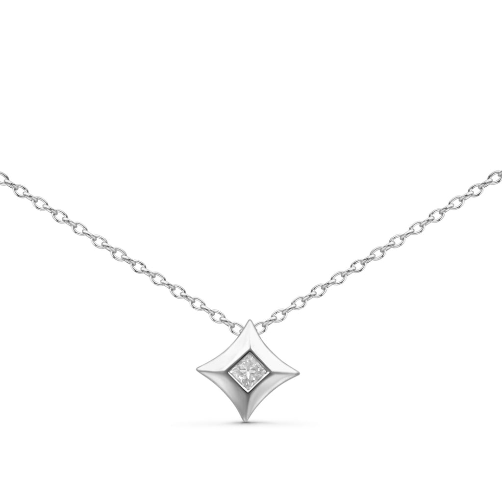 10K Gold 1/5 Cttw Bezel Set Princess Diamond Kite Shaped Solitaire Pendent Necklace