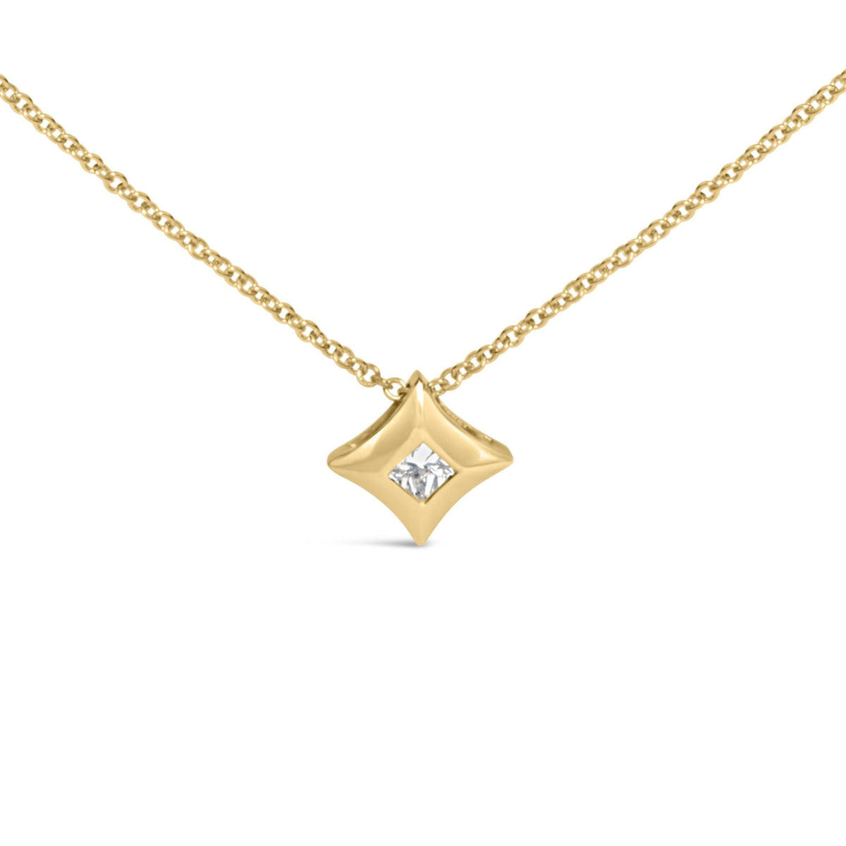 10K Gold 1/5 Cttw Bezel Set Princess Diamond Kite Shaped Solitaire Pendent Necklace