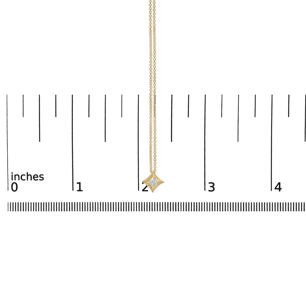 10K Gold 1/5 Cttw Bezel Set Princess Diamond Kite Shaped Solitaire Pendent Necklace