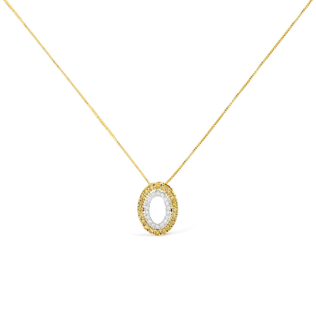 14K Yellow Gold Plated .925 Sterling Silver 1/2 Cttw Color Treated Diamond Double Oval Shape 18" Pendant Necklace (Yellow Color, I2-I3 Clarity)