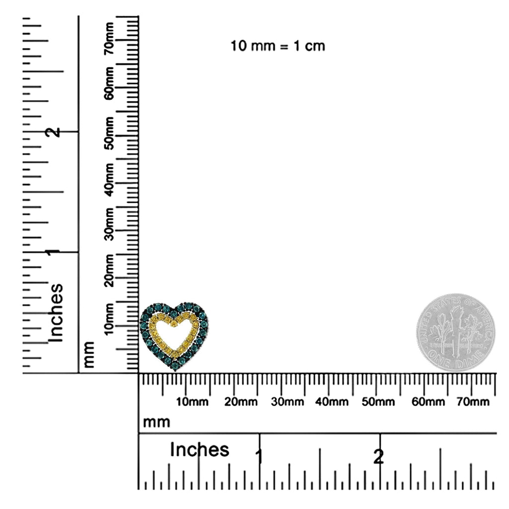 14K Yellow Gold Plated .925 Sterling Silver 1/2 cttw Color Treated Diamond Heart Pendant Necklace (Blue, Yellow, I2-I3 Clarity) - Size 18"