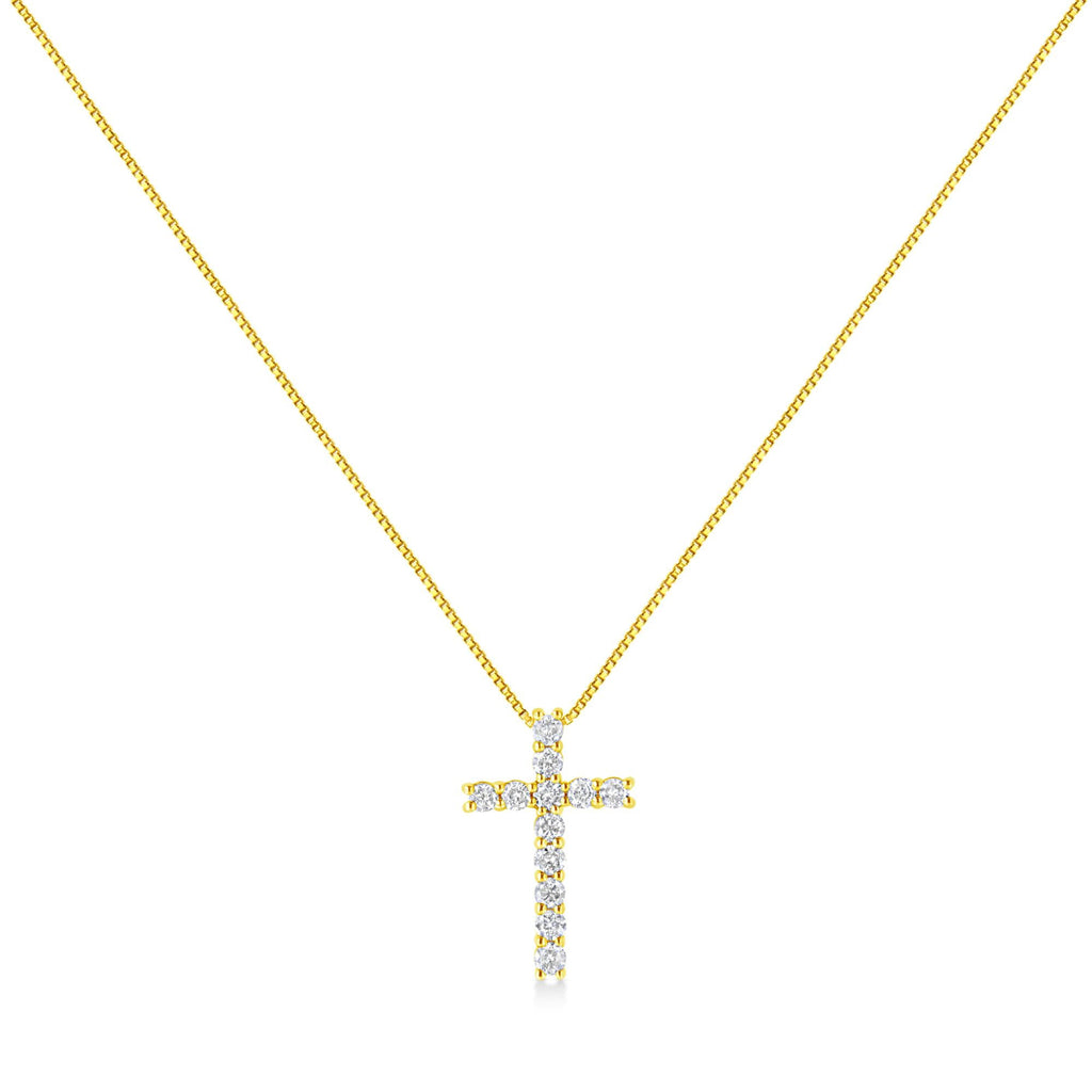 10K Yellow Gold 1/2 Cttw Round Brilliant Cut Diamond Cross 18" Pendant Necklace (J-K Color, I2-I3 Clarity)