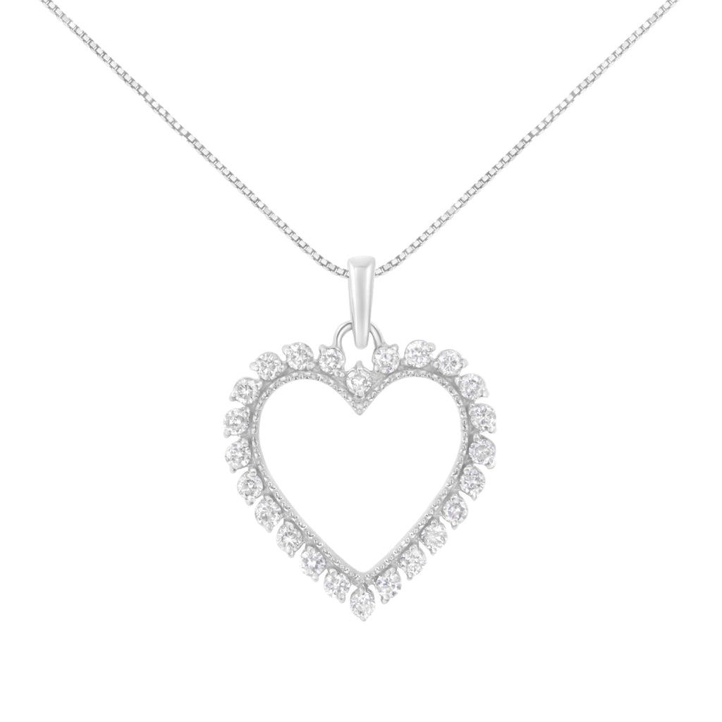 .925 Sterling Silver 1/2 Cttw Prong Set Diamond Encrusted Open Heart 18" Inch Pendant Necklace (I-J Color, I1-I2 Clarity)
