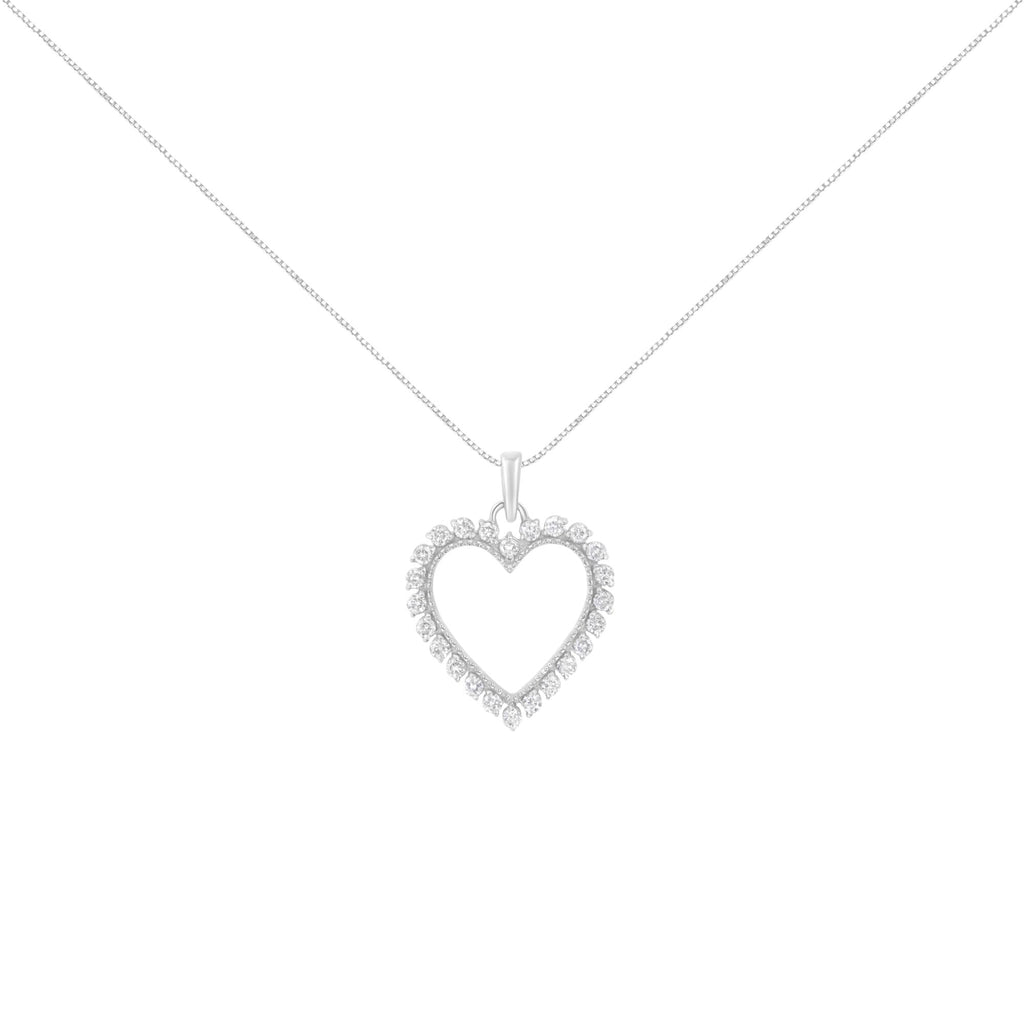 .925 Sterling Silver 1/2 Cttw Prong Set Diamond Encrusted Open Heart 18" Inch Pendant Necklace (I-J Color, I1-I2 Clarity)
