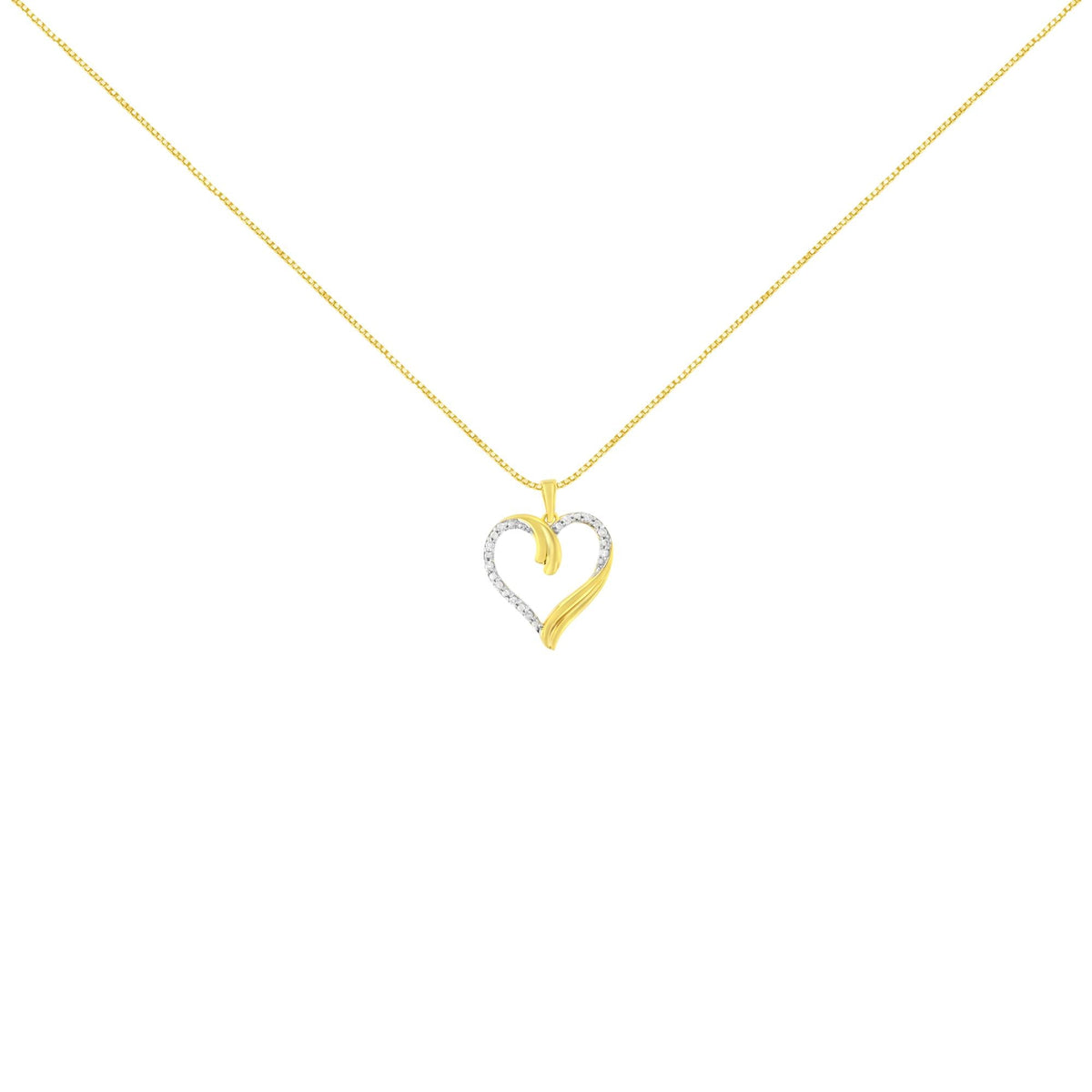 10K Yellow Gold Plated .925 Sterling Silver 1/10 cttw Diamond Open Heart 18" Pendent Necklace (J-K Color, I3 Clarity)