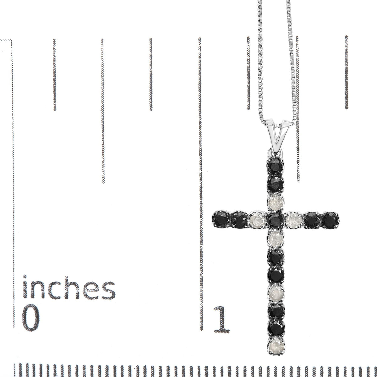 .925 Sterling Silver 1.0 Cttw Black and White Diamond Alternating Classic Cross 18" Pendant Necklace (Black/I-J Color, I3 Clarity)"