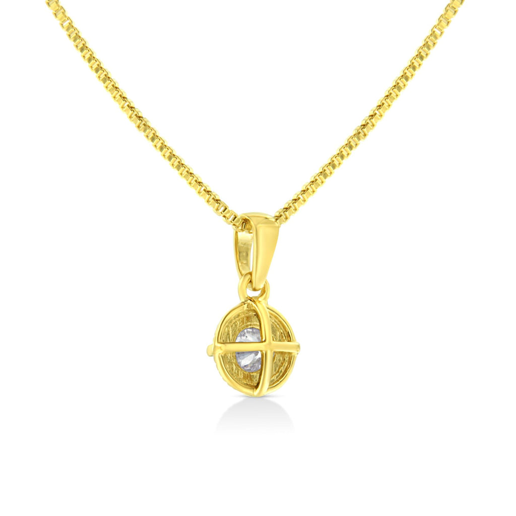 14K Yellow Gold Plated .925 Sterling Silver Brilliant Round Cut Diamond Solitaire Milgrain 18" Pendant Necklace