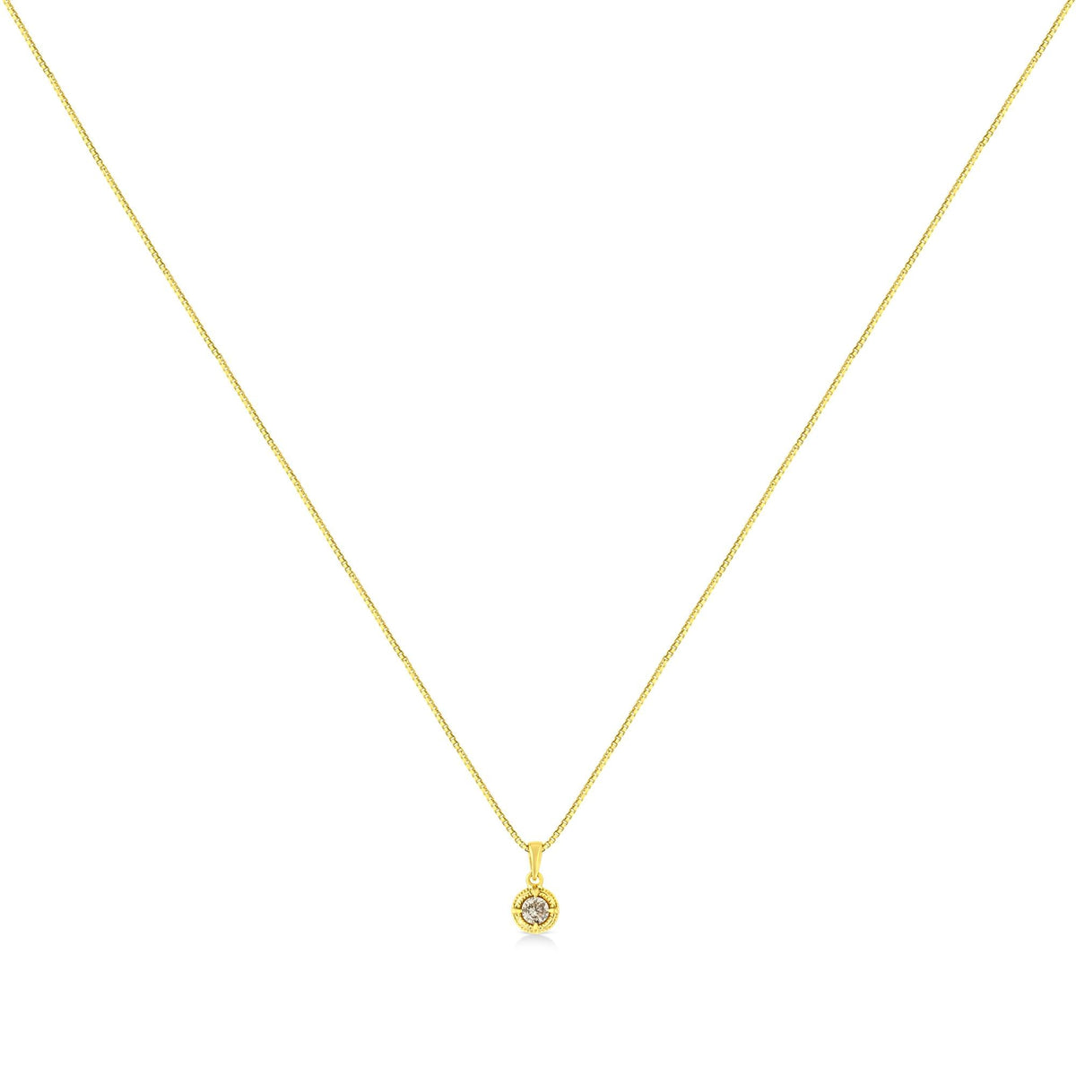 14K Yellow Gold Plated .925 Sterling Silver Brilliant Round Cut Diamond Solitaire Milgrain 18" Pendant Necklace
