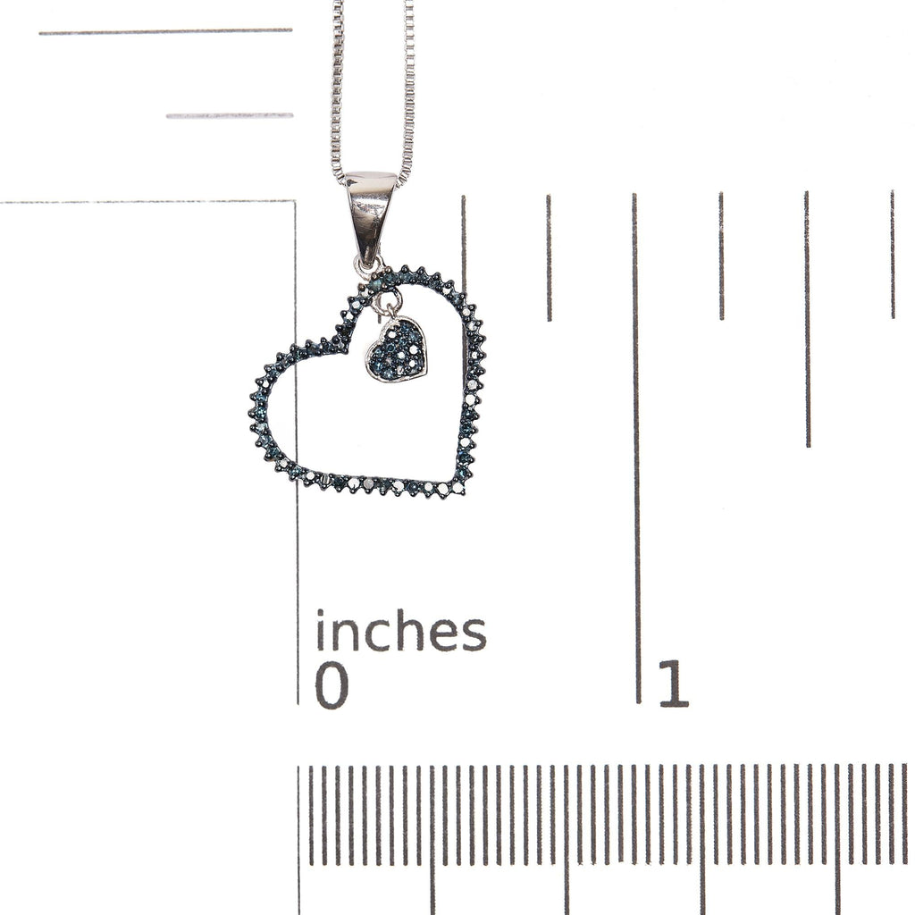 925 Sterling Silver 1/3ct TDW  Blue Treated  Diamond Heart Pendant Necklace