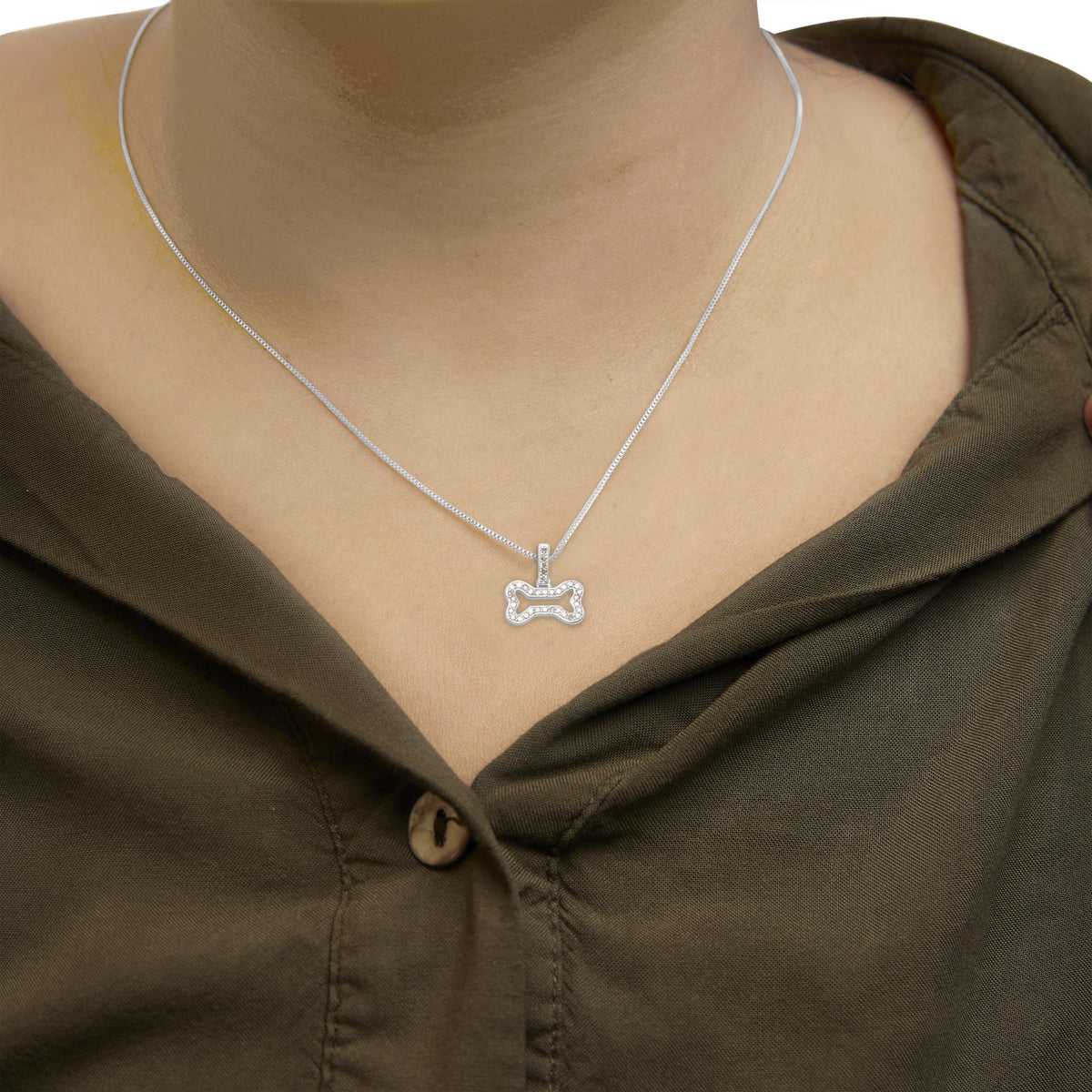 .925 Sterling Silver 1/5 Cttw Diamond Dog Bone Pendant Necklace (H-I Color, I1-I2 Clarity) - 18"