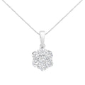 .925 Sterling Silver 1 cttw Diamond 7 Stone Flower Cluster 18" Pendant Necklace (I-J Clarity, I1-I2 Color) - 18"