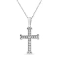 .925 Sterling Silver 1/3 Cttw Round-Cut Diamond Cross 18" Pendant Necklace with Bale (J-K Color, I2-I3 Clarity)