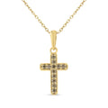 10K Yellow Gold Flashed .925 Sterling Silver 1/4 Cttw Champagne Diamond Cross Pendant Necklace (K-L Color, I1-I2 Clarity) - 18"