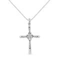 .925 Sterling Silver 1/10 Cttw Prong Set Diamond Cross 18" Pendant Necklace - (I-J Color, I3-Promo Quality)