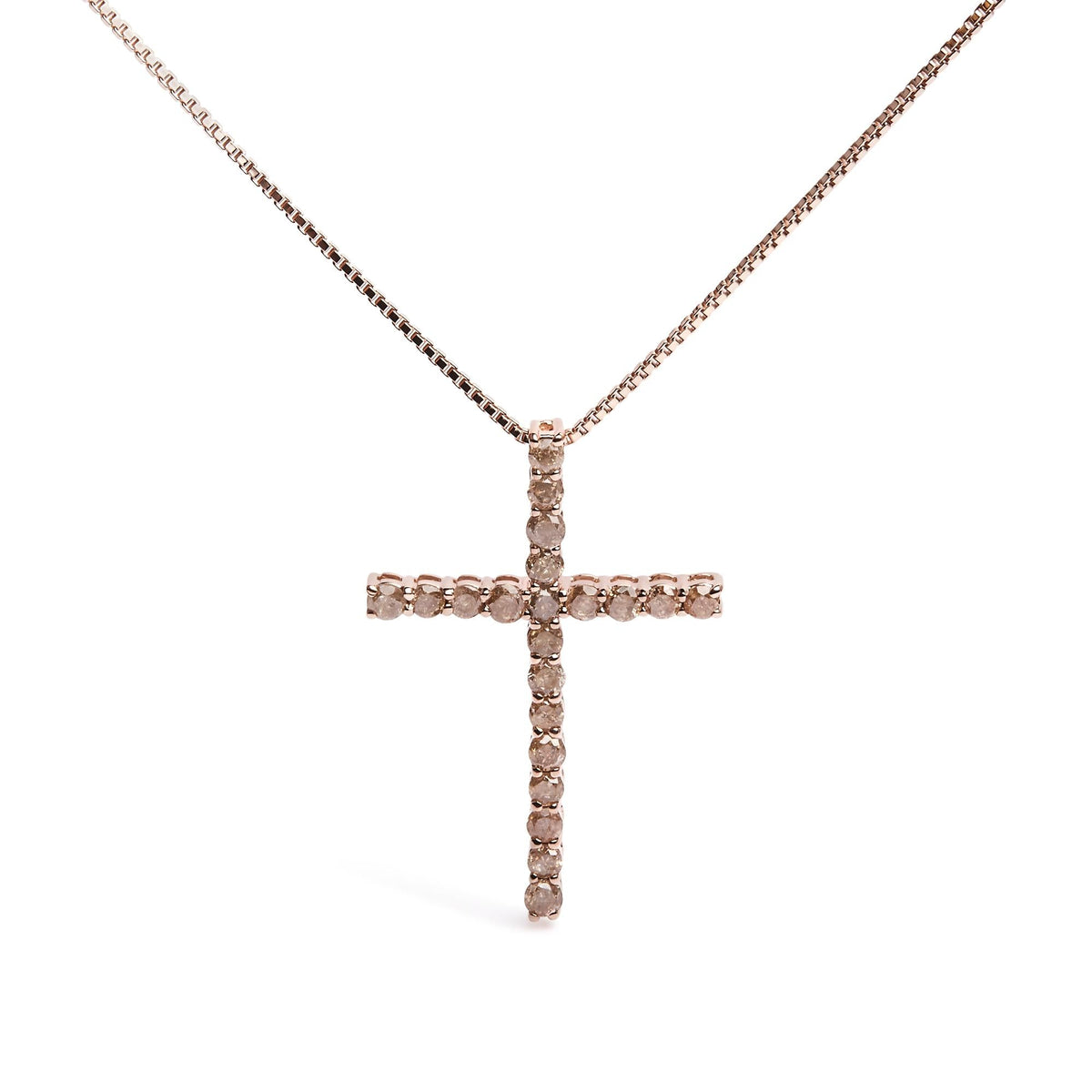 .925 Sterling Silver 1.0 Cttw Champagne Diamond Gold Cross Pendant Necklace for Women (Champagne Color, I1-I2 Clarity)- 18 inch