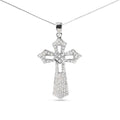 .925 Sterling Silver 1.00 Cttw Diamond Fleur De Lis Cross 18" Pendant Necklace (H-I Color, I2-I3 Clarity)