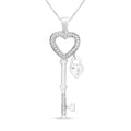 .925 Sterling Silver 1/4 Cttw Diamond Lock & Key heart 18" Pendant Necklace (I-J Color, I3 Clarity)