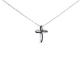 .925 Sterling Silver 1/10 Cttw Blue Diamond Swirl Ribbon and Cross Pendant Necklace (Blue Color, I3 Clarity)