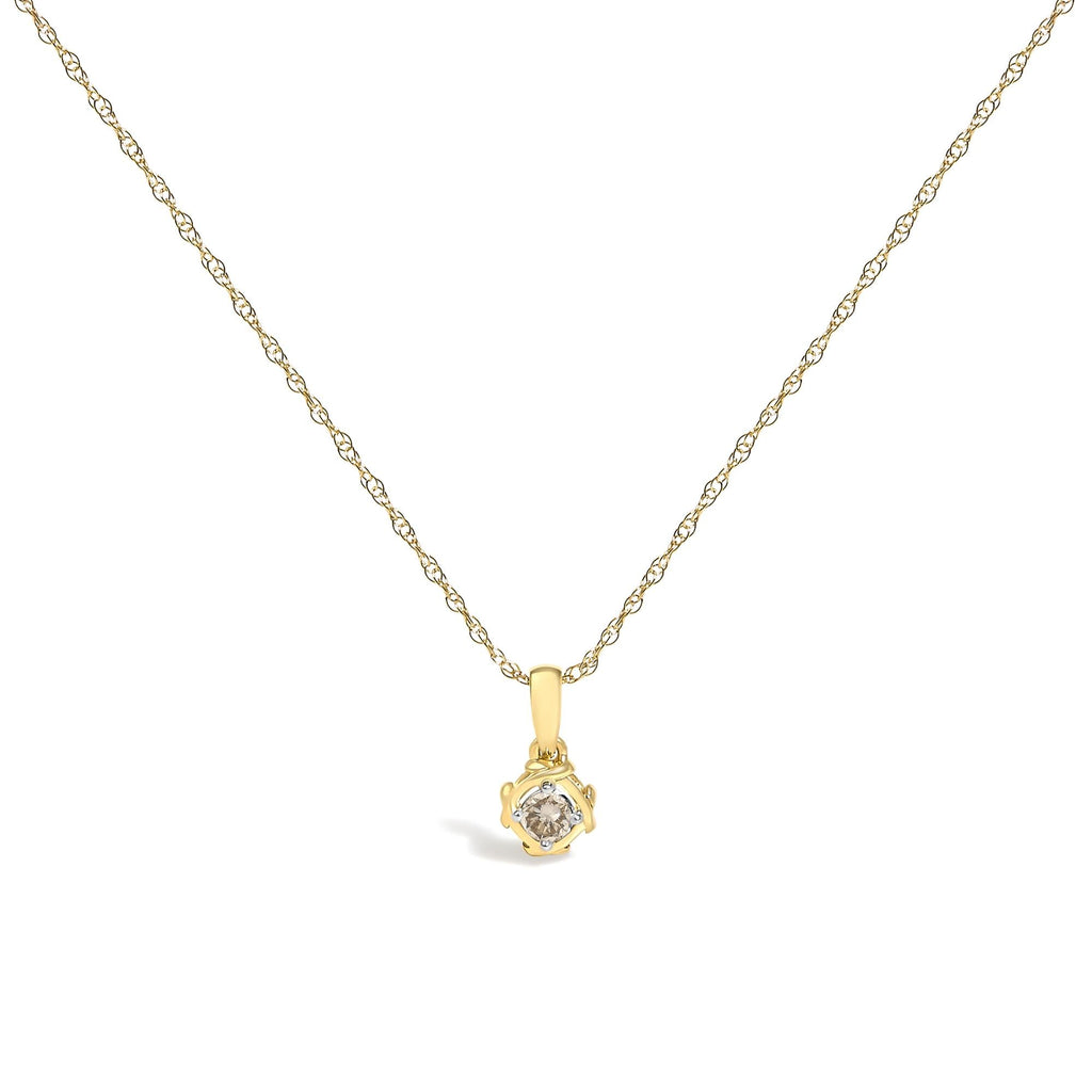 14K Yellow Gold Plated Sterling Silver 1/5 Cttw Diamond Swirl Pendant Necklace