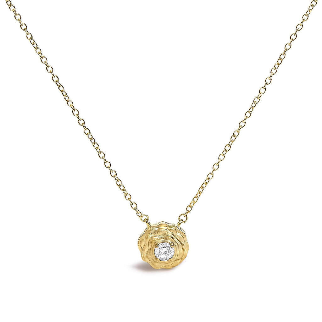 14K Yellow Gold Plated Sterling Silver 1/5 Cttw Lab Grown Diamond Rose Pendant Necklace