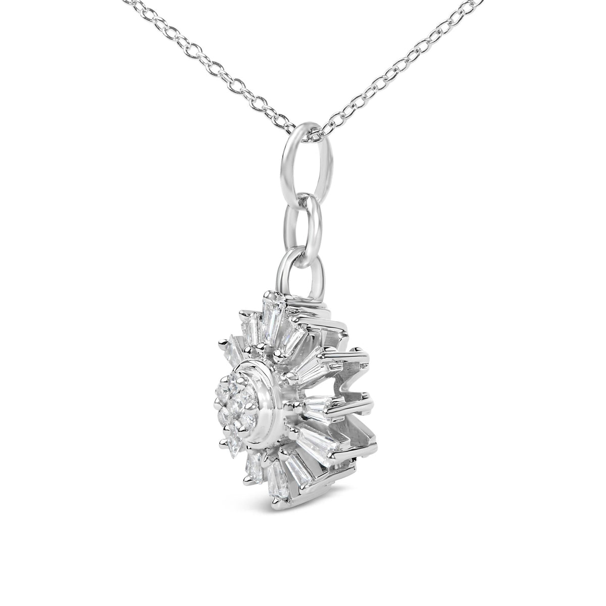 Sterling Silver 3/8 Cttw Diamond Starburst Medallion Pendant Necklace
