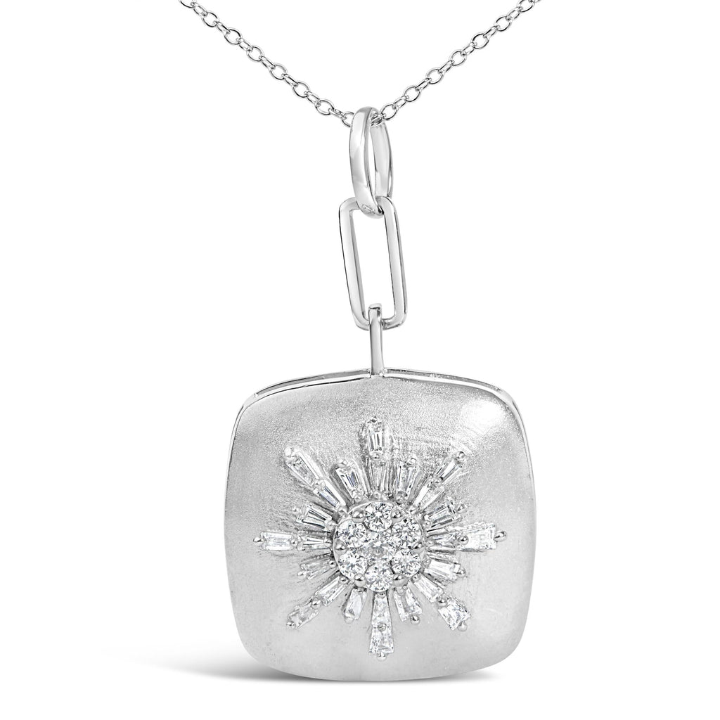 Sterling Silver 1/2 Cttw Diamond Sunburst Medallion Pendant Necklace Cable Chain