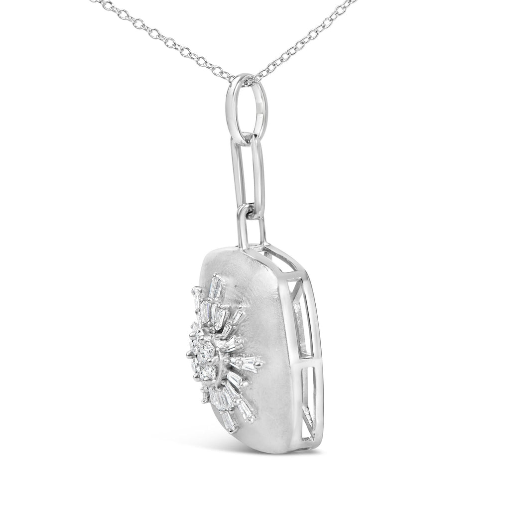 Sterling Silver 1/2 Cttw Diamond Sunburst Medallion Pendant Necklace Cable Chain