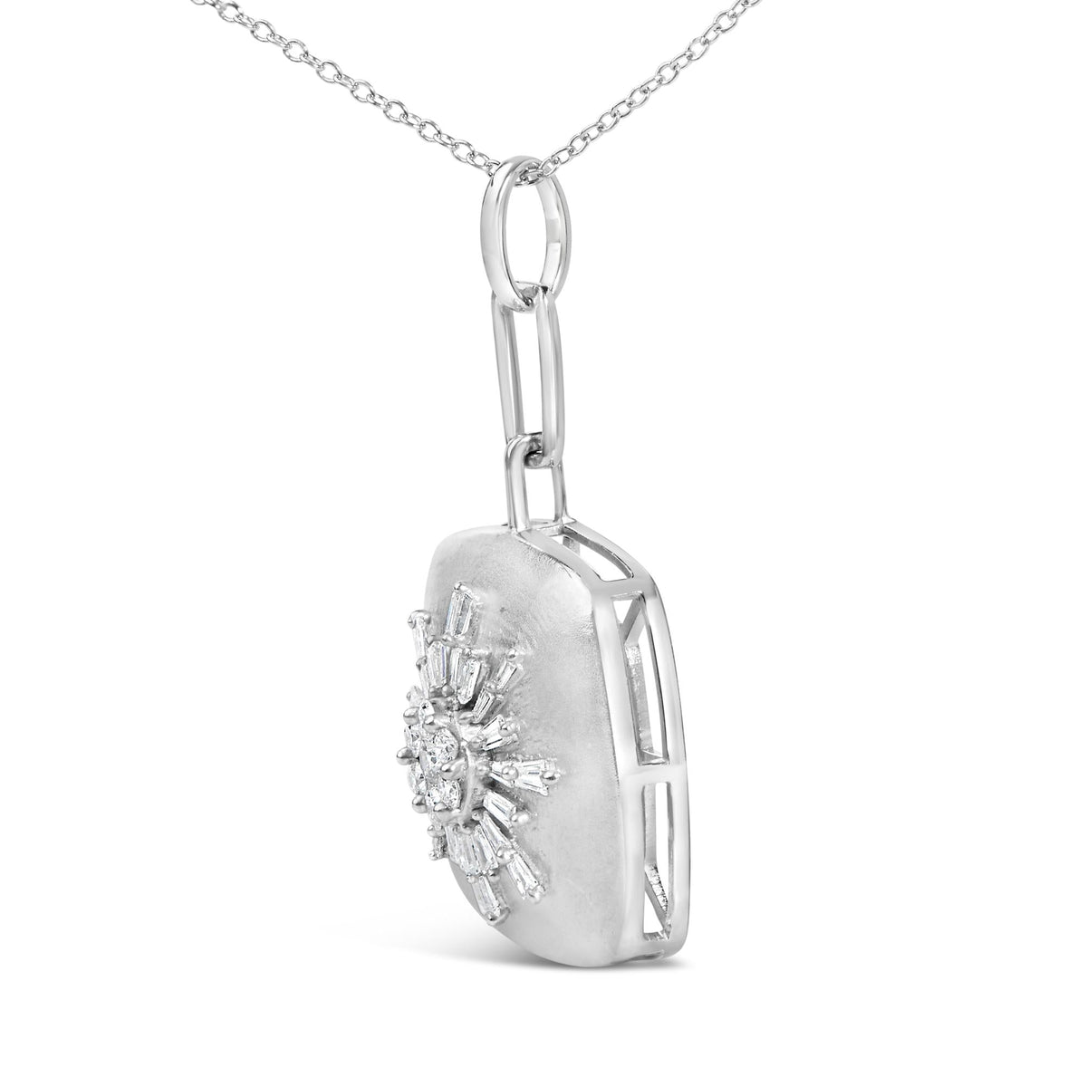 Sterling Silver 1/2 Cttw Diamond Sunburst Medallion Pendant Necklace Cable Chain