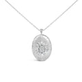 Sterling Silver 3/8 Cttw Diamond Puffed Oval Medallion Pendant Necklace