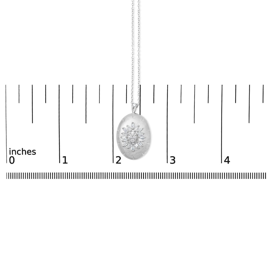 Sterling Silver 3/8 Cttw Diamond Puffed Oval Medallion Pendant Necklace
