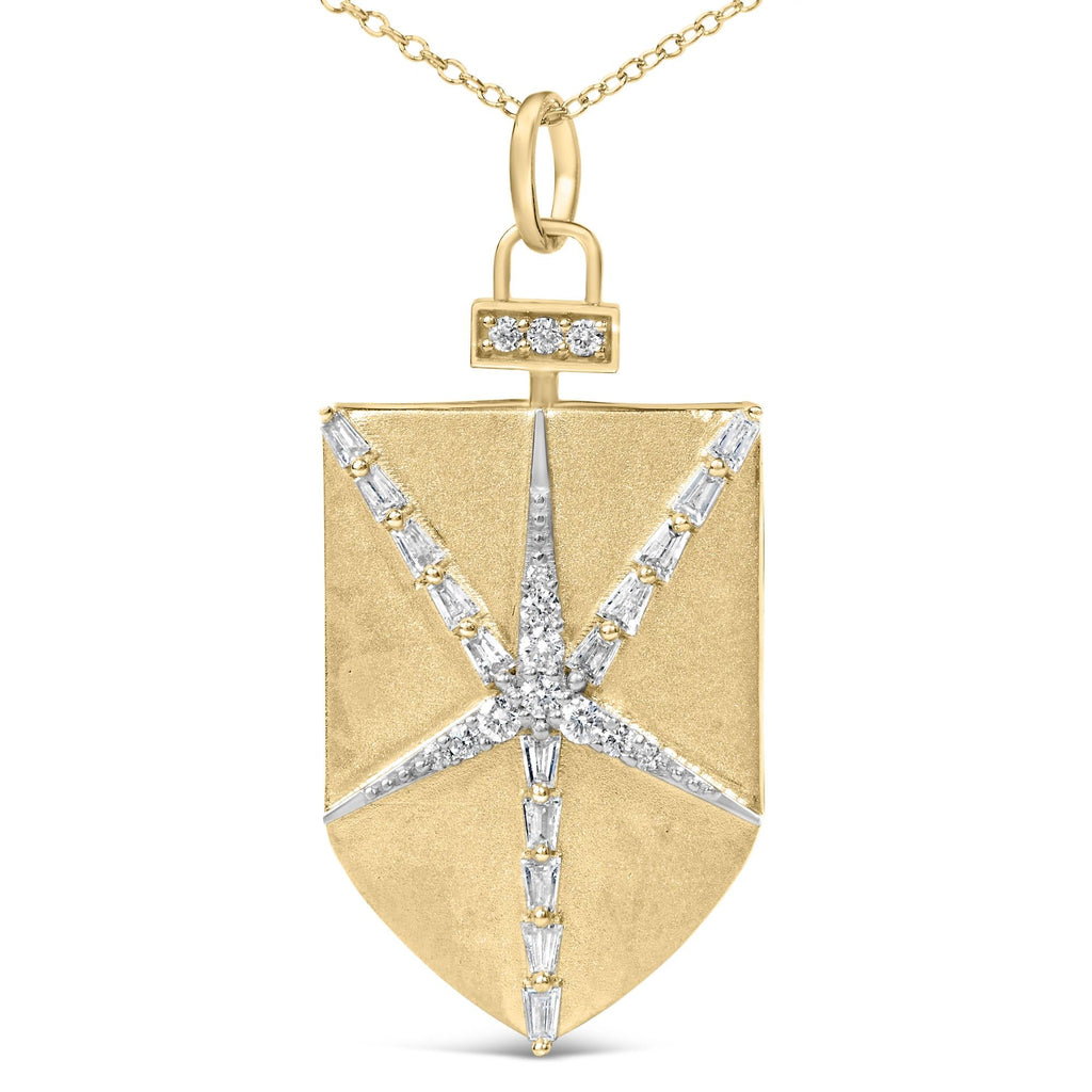 14KT Yellow Gold Plated Sterling Silver 1/2 Cttw Diamond Shield Star Medallion Pendant Necklace