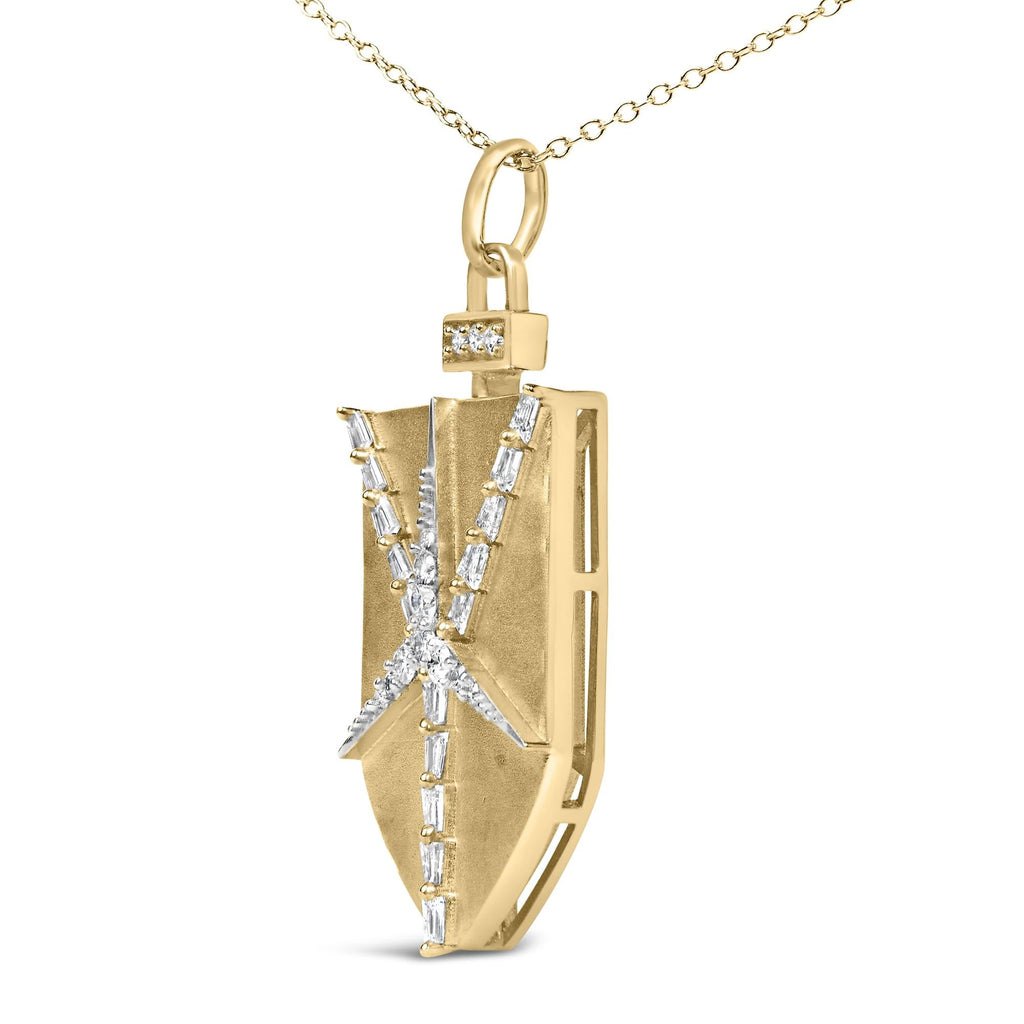 14KT Yellow Gold Plated Sterling Silver 1/2 Cttw Diamond Shield Star Medallion Pendant Necklace