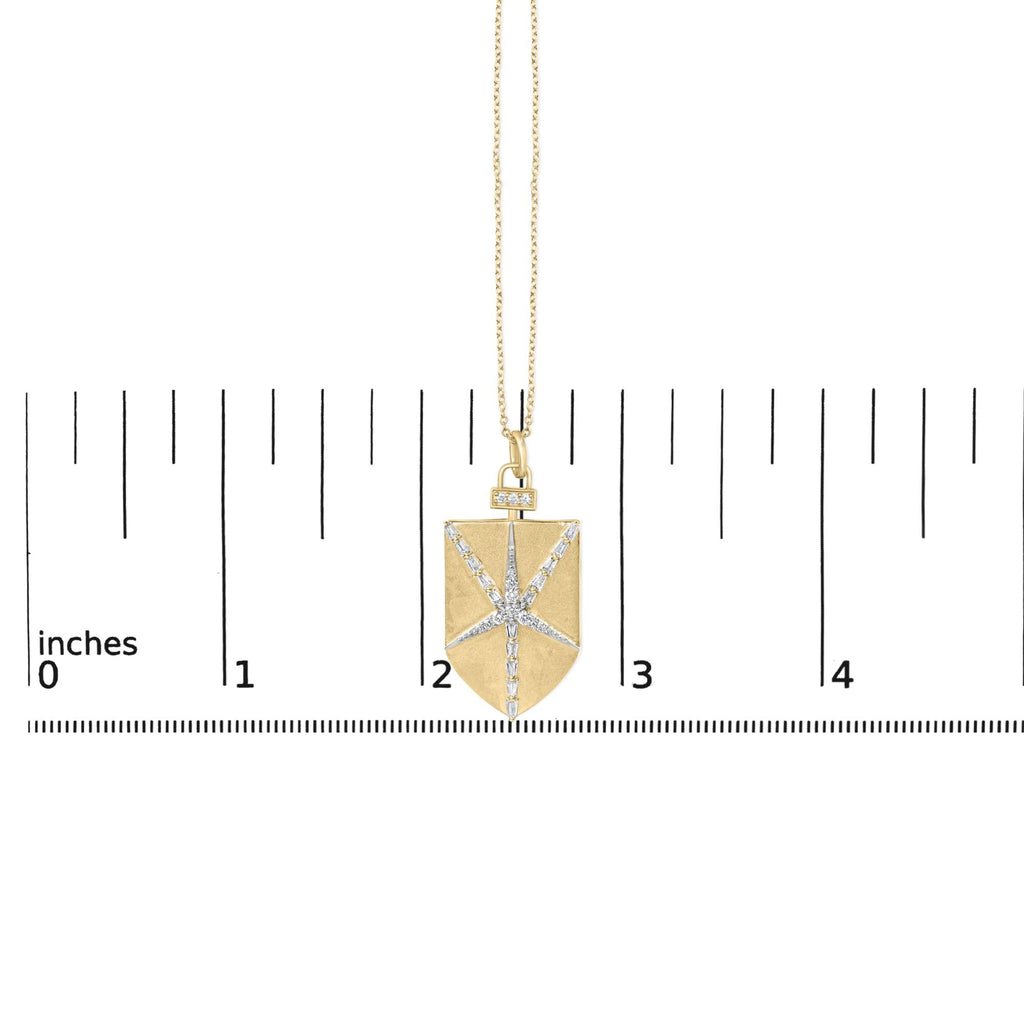14KT Yellow Gold Plated Sterling Silver 1/2 Cttw Diamond Shield Star Medallion Pendant Necklace