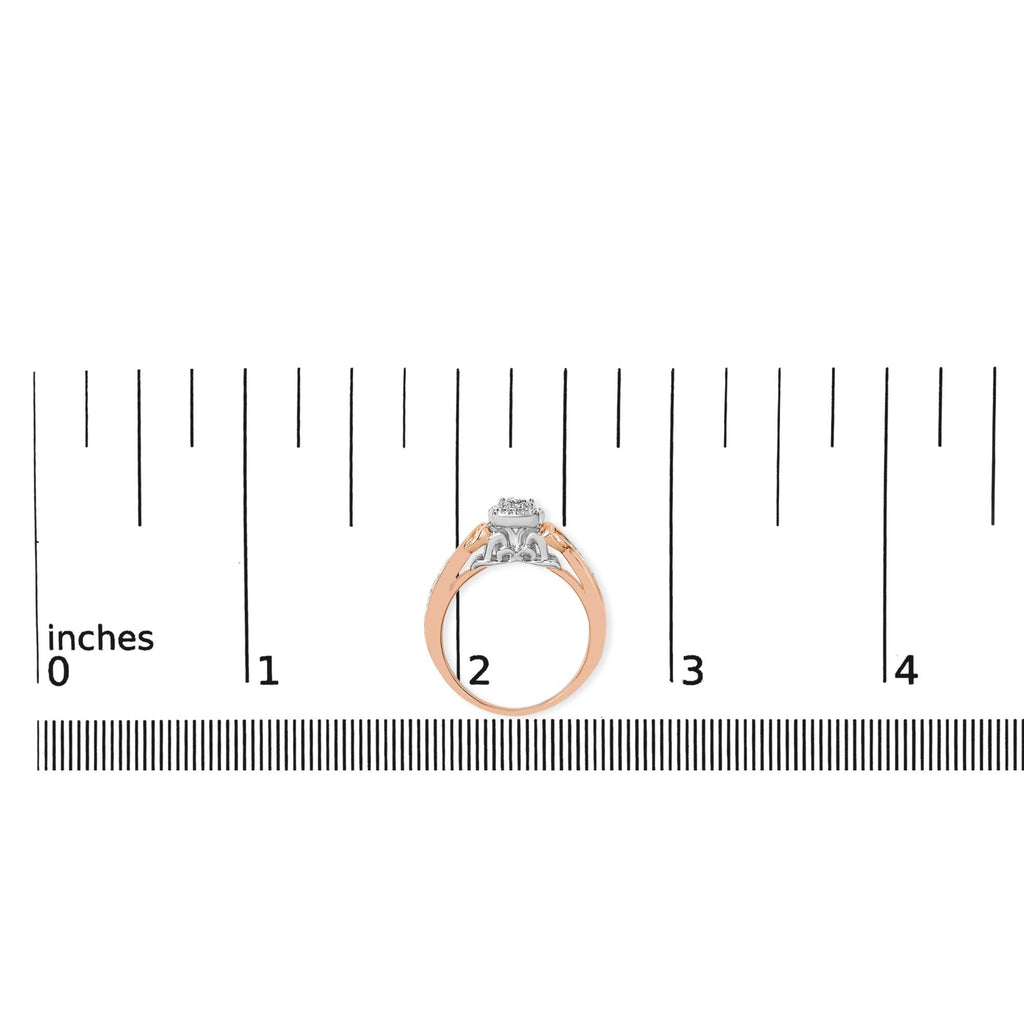 14K Rose Gold Plated Sterling Silver 1/6 Cttw Diamond Knot Cluster Ring