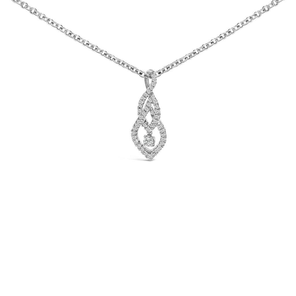 Sterling Silver 1/3 Cttw Diamond Swirl Teardrop Pendant Necklace