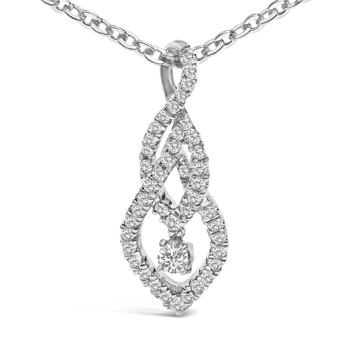 Sterling Silver 1/3 Cttw Diamond Swirl Teardrop Pendant Necklace