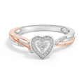 14K Rose Gold Plated Sterling Silver 1/10 Cttw Diamond Heart Motif Ring