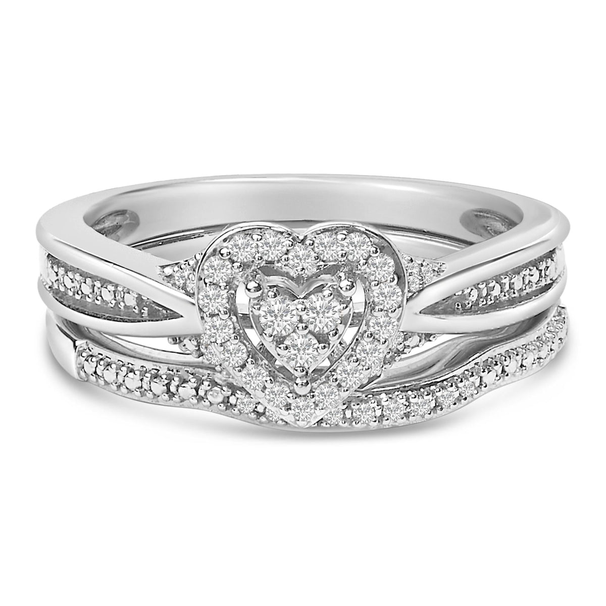 Sterling Silver 1/5 Cttw Diamond Heart Motif Bridal Set