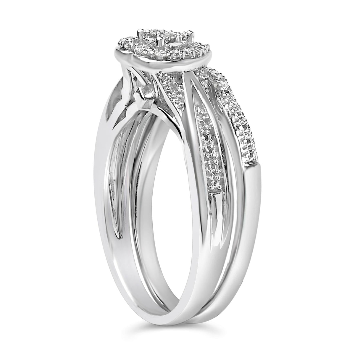 Sterling Silver 1/5 Cttw Diamond Heart Motif Bridal Set
